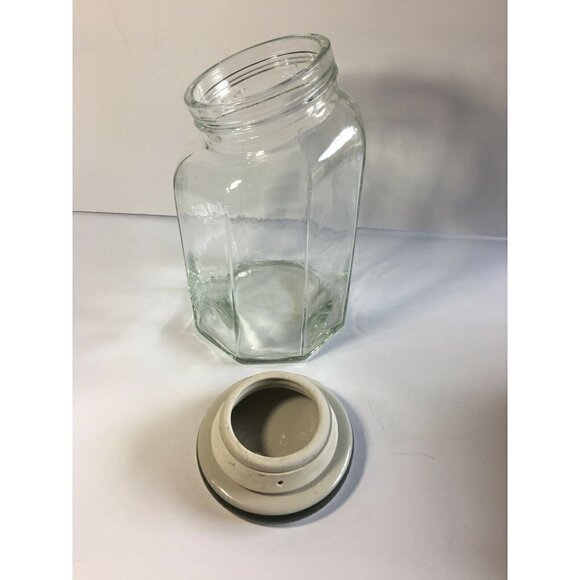 Glass Jar Canister W Ceramic Apple Lid Octagon Cookie Storage Kitchen Farmhouse - Picture 3 of 4